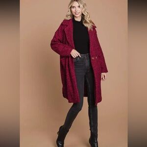 CHERRY RED Oversized Boucle Double Breasted Coat